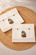 Elegant Peacock Print Cotton Saree Bag with See-Through Net (17” x 13”)